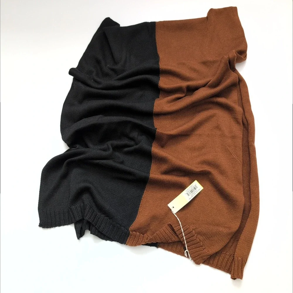 NWT Summersalt 2-Tone Scarf Black‎ Brown Knit Color Block OS Neutral Minimalist